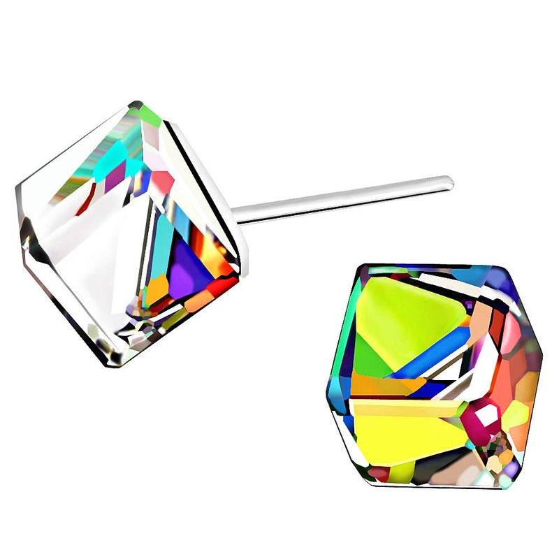 AMOR SPES Color Change Crystal Square S925 Sterling Silver Stud Earrings Women Gifts (Color change) - Image 1